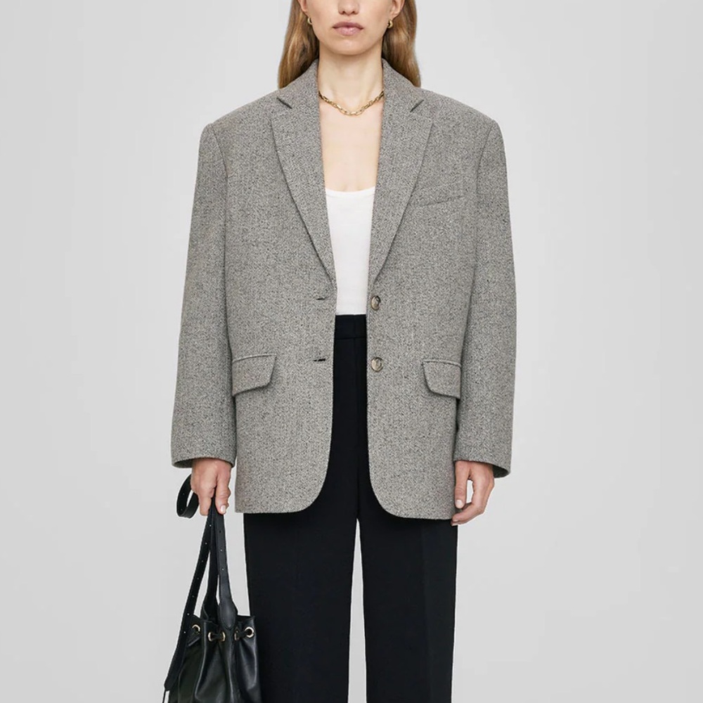 Anine Bing Quinn Blazer Textured Gray Suit Jacket small - Picture 4 of 16